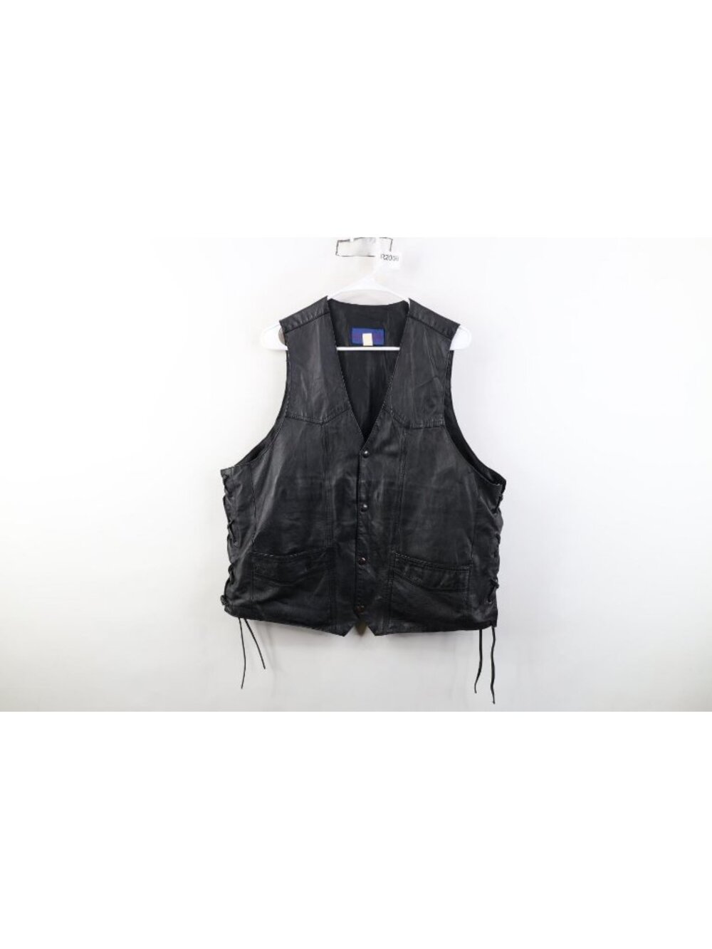 Vintage 90s Streetwear Mens XL Side Tie Leather Motorcycle Vest Jacket Black